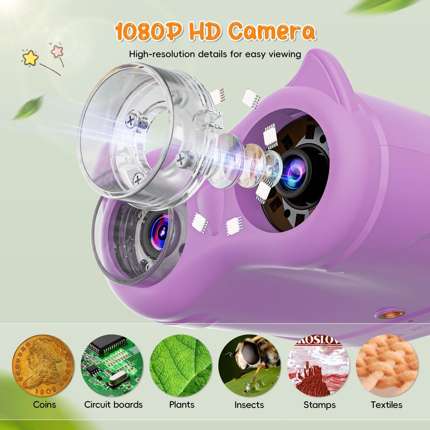 2-in-1 Kids Microscope Telescope, Temodu 2.0" 1000X Digital Microscope for Kids, HD Portable Education Telescope for Kids Birthday Festival Gift, Science Fun Toys for Children Age 4-12 (Purple)