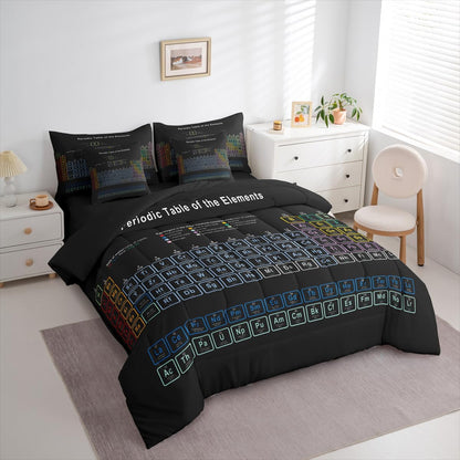 Erosebridal Chemistry Comforter Set with Sheets Full Size Periodic Table of Elements Bed in A Bag 7 Piece Science Chemistry Lovers Bedding Set for Kids Boys Children Bedroom Modern Black Bed Sets