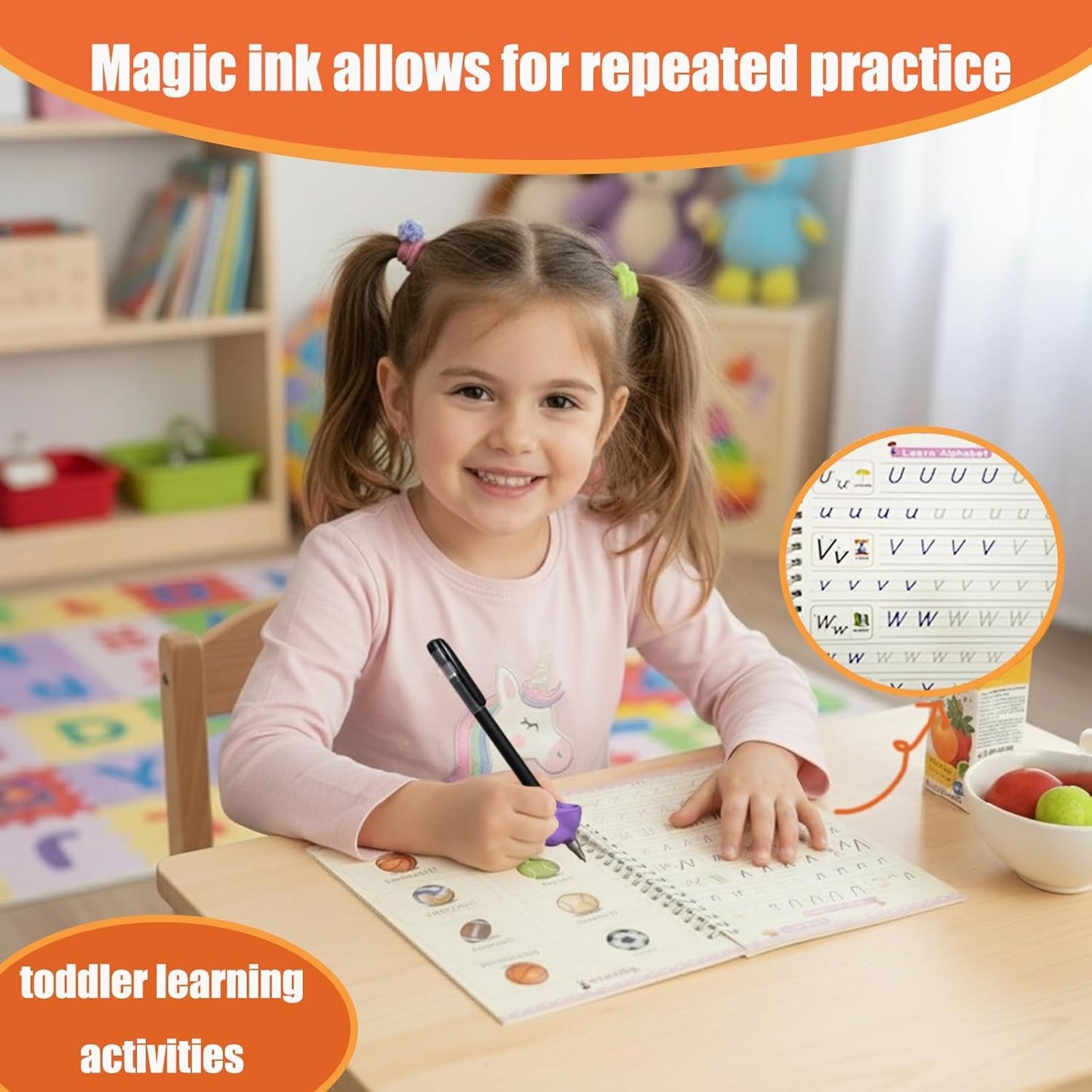 Magic Grooved Writing Practice Books for Kids Ages 3–5, 6 Reusable Handwriting Books with 6 Pens, 10 Refills, 2 Soft Grips & 2 Fun Stickers, Preschool Learning Gifts for Kids Ages 5–10