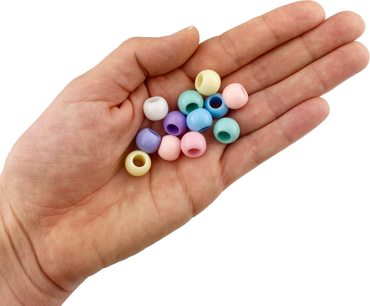 300 Acrylic Large Hole Beads for Crafts and for Hair 10mm x 12mm Acrylic Barrel Beads with 5.7mm Large Hole, Glossy Primary Assortment