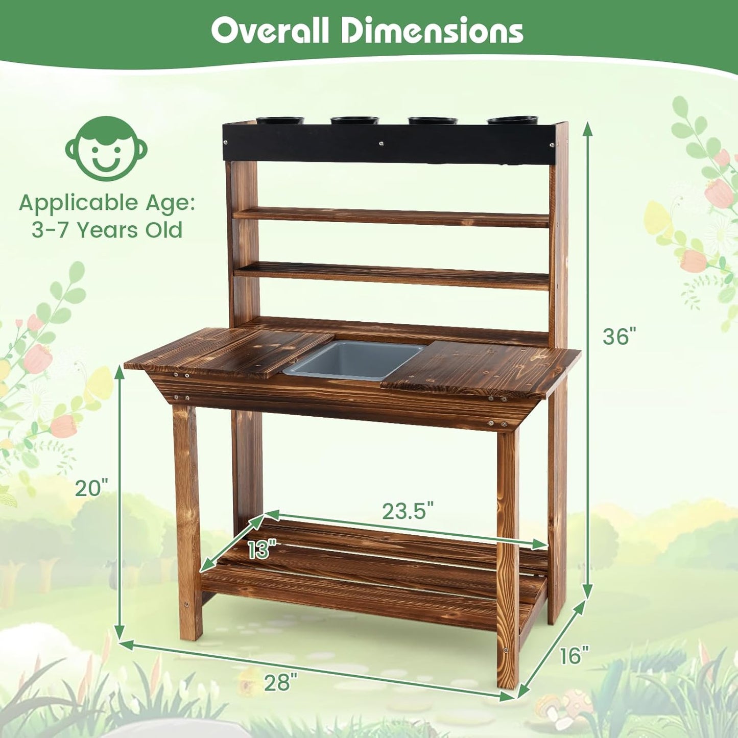 KOTEK Mud Kitchen with Canopy, Outdoor Play Kitchen with Removable Sink, Chalkboard, 4 Stoves, Cooking Accessories & Storage Cabinet, Wooden Toy Kitchen Playset for Kids Age 3+