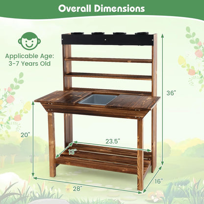 KOTEK Mud Kitchen with Canopy, Outdoor Play Kitchen with Removable Sink, Chalkboard, 4 Stoves, Cooking Accessories & Storage Cabinet, Wooden Toy Kitchen Playset for Kids Age 3+