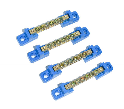 10 Positions Terminal Bus Bar Block 6 Pack Brass Wire Screw for Car Boat Marine Ground Power Distribution Grounding Electrical Bars Strip Block for 12V-110V, Blue