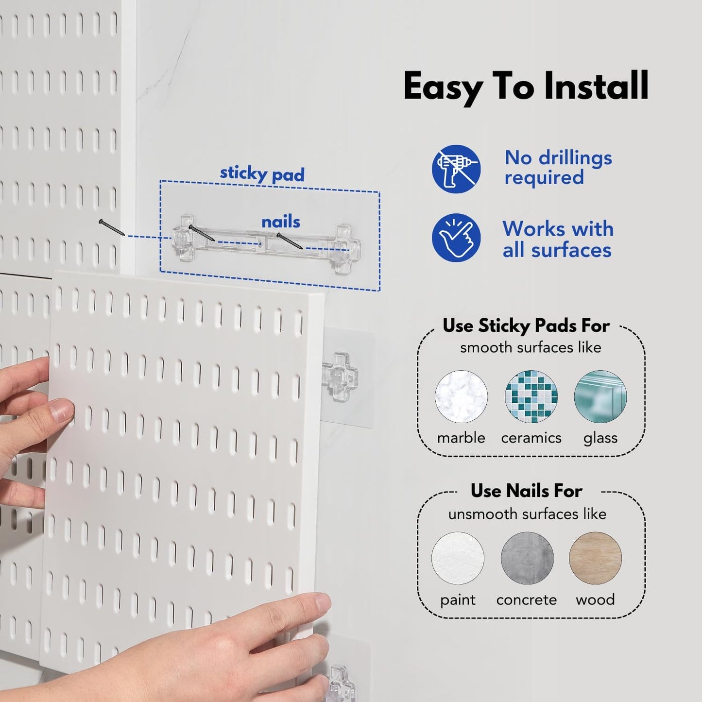 Keepo Peg Board Wall Organizer – Plastic Pegboard Panels, Modular Peg Board Storage System for Home Office, Craft Room, Gaming Setup (White, 33″×22″)