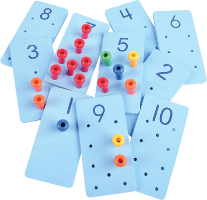 Jumbo Foam Peg Number Boards Set | Counting Toys, Math Manipulatives & Number Recognition for Preschool & Kindergarten | 10 Boards + 60 Pegs