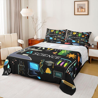 Erosebridal Science Theme Bed Sheets Set Full Size for Boys Girls Chemistry Periodic Table Print Sheet Set Chemical Subject Theme Sheets Teens Kids Math Science Atyle Fitted Sheet 4 Pcs