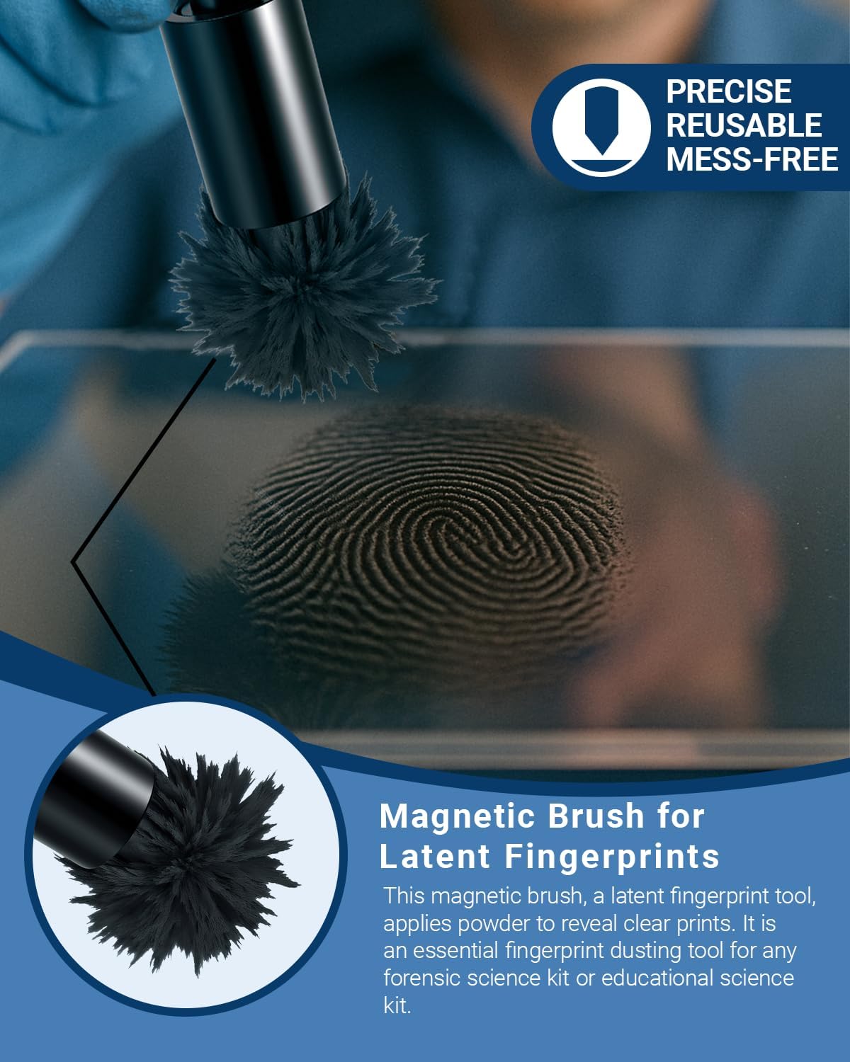 Latent Fingerprint Kit 13-Piece Set, Magnetic Two-Tone Powder, Magnetic Brush, Fingerprint Cards & More for Classroom and Forensic Science Education (13-in-1 Set)