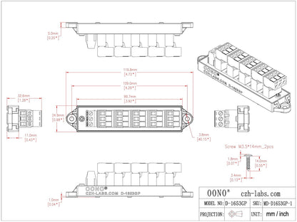30Amp 300V 1x10 Position Terminal Block Distribution Module. OONO D-1661GP