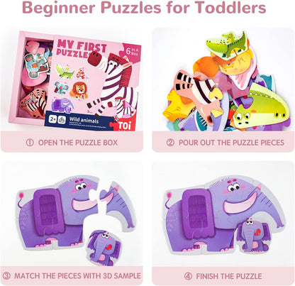 Toi 6 Packs Large Piece Toddler Jigsaw Puzzles for Kids Aged 2.5+, Animal Shaped Floor Puzzles for Beginner, Preschool Learning Game for Boys Girls, Traffic