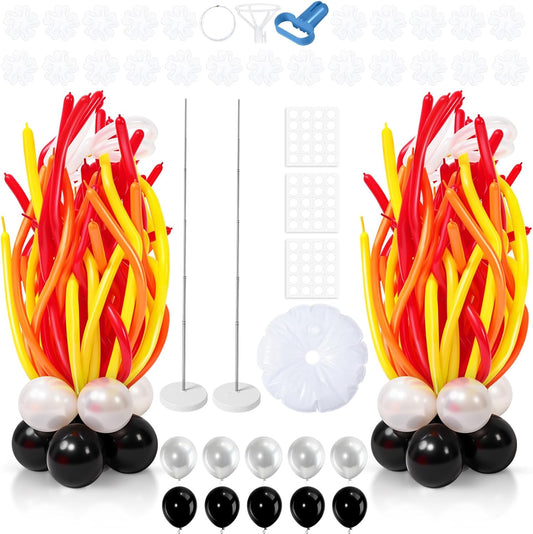 126 Pcs Volcano Birthday Party Decoration Lava Volcano Balloons Set Red Orange Yellow Black Sliver Flame Latex Balloons for Science Dinosaur Lava Luau Hawaiian Fire Party Decor Supplies