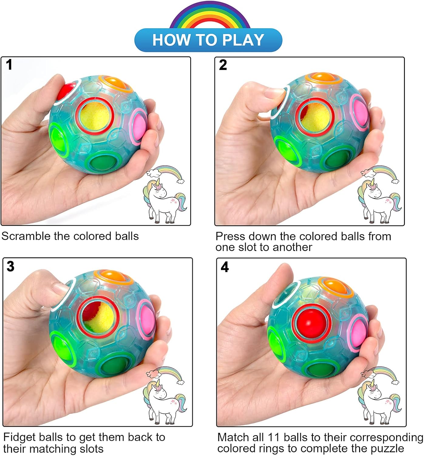 Vdealen Magic Rainbow Puzzle Ball, Fidget Ball Puzzle Brain Teaser Fidget Toy- Birthday Party Easter Valentines Christmas Stocking Stuffers for Kids Teen & Adults