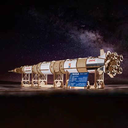 UGEARS NASA Saturn V 3D Puzzles for Adults - Wooden Model Kits for Adults Model Rocket Full Kit Space Shuttle Model Aerospace Engineering Gifts Brain Teaser, Hobby Set
