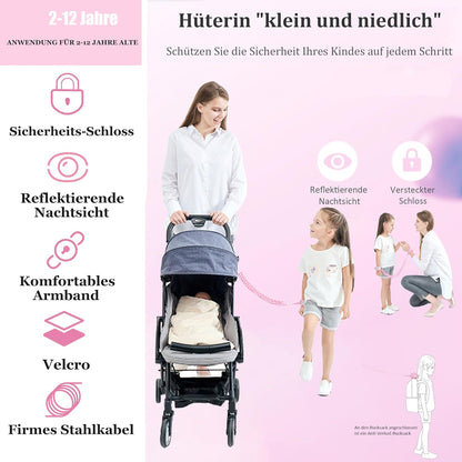 Toddler Harness Walking Leash- Child Anti Lost Wrist Link - Child Safety Harness - Upgrade with Reflective(6.5ft) - for Boys and Girls,Not Easy to Open Without Key (Light Pink)