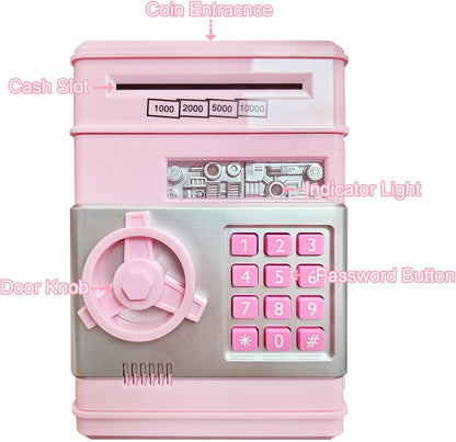 Mini ATM Piggy Bank ATM Machine Best Gift for Kids,Electronic Code Piggy Bank Money Counter Safe Box Coin Bank for Boys Girls Password Lock Case (Rose Gold)