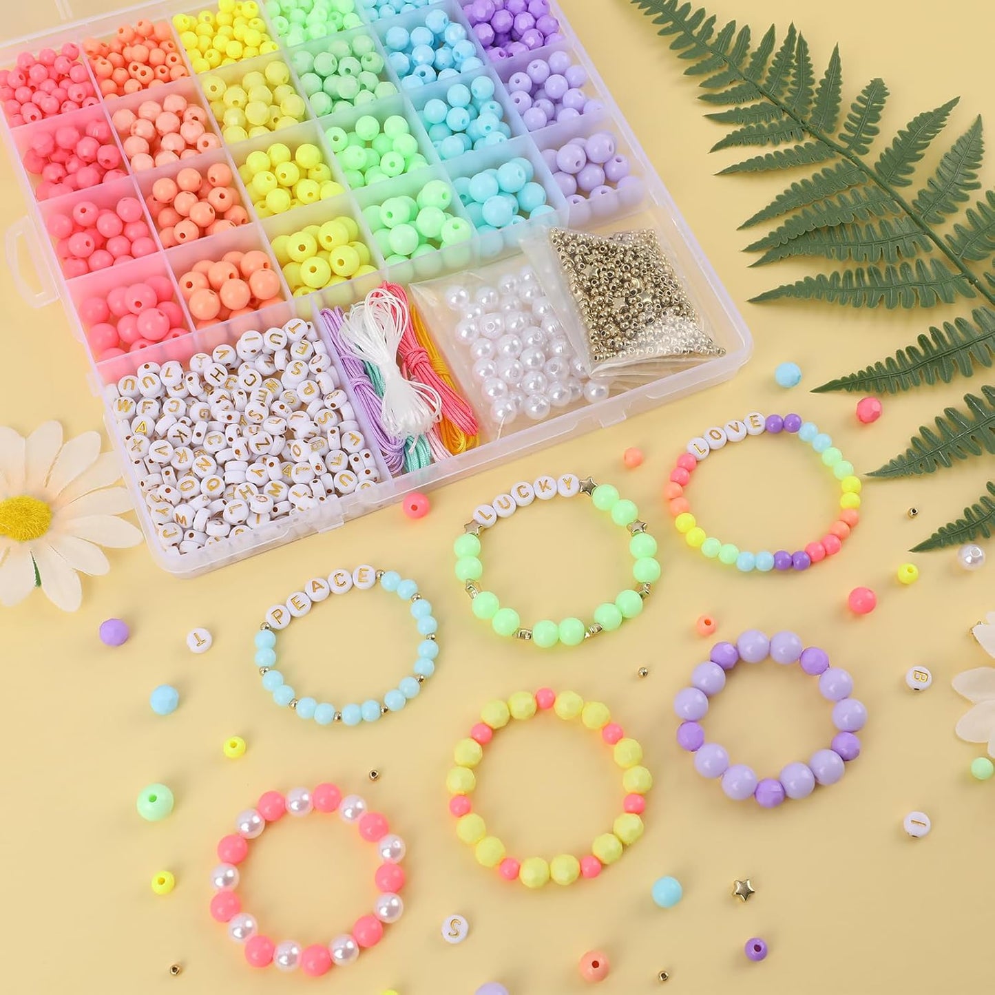 1720+pcs Pony Beads Kit 1830pcs 6 Style Letter Alphabet Beads Rainbow Plastic Pony Bead Bulk Multicolor Kandi Bead Elastic String DIY Crafts Jewelry Making Kit for Bracelets Necklaces