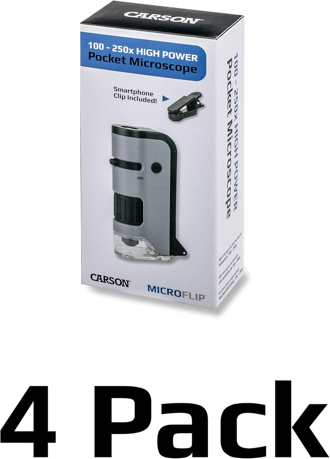 Carson MicroFlip 100x-250x, LED UV Pocket Microscope with Smartphone Clip, STEM Education (MP-250)
