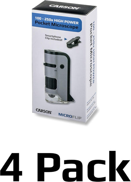 Carson MicroFlip 100x-250x, LED UV Pocket Microscope with Smartphone Clip, STEM Education (MP-250)