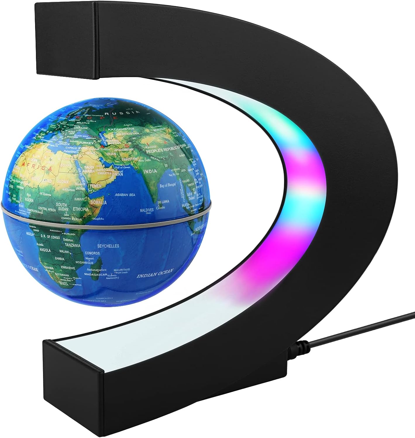 Novelty Gifts for Kids, Boys, Girls, Birthday Gift for Men, Gifts for Boss, Boyfriend, Graduation Gift for Him, Magnetic Levitation Floating World Map Globe with C Shape Base, With LED Lights