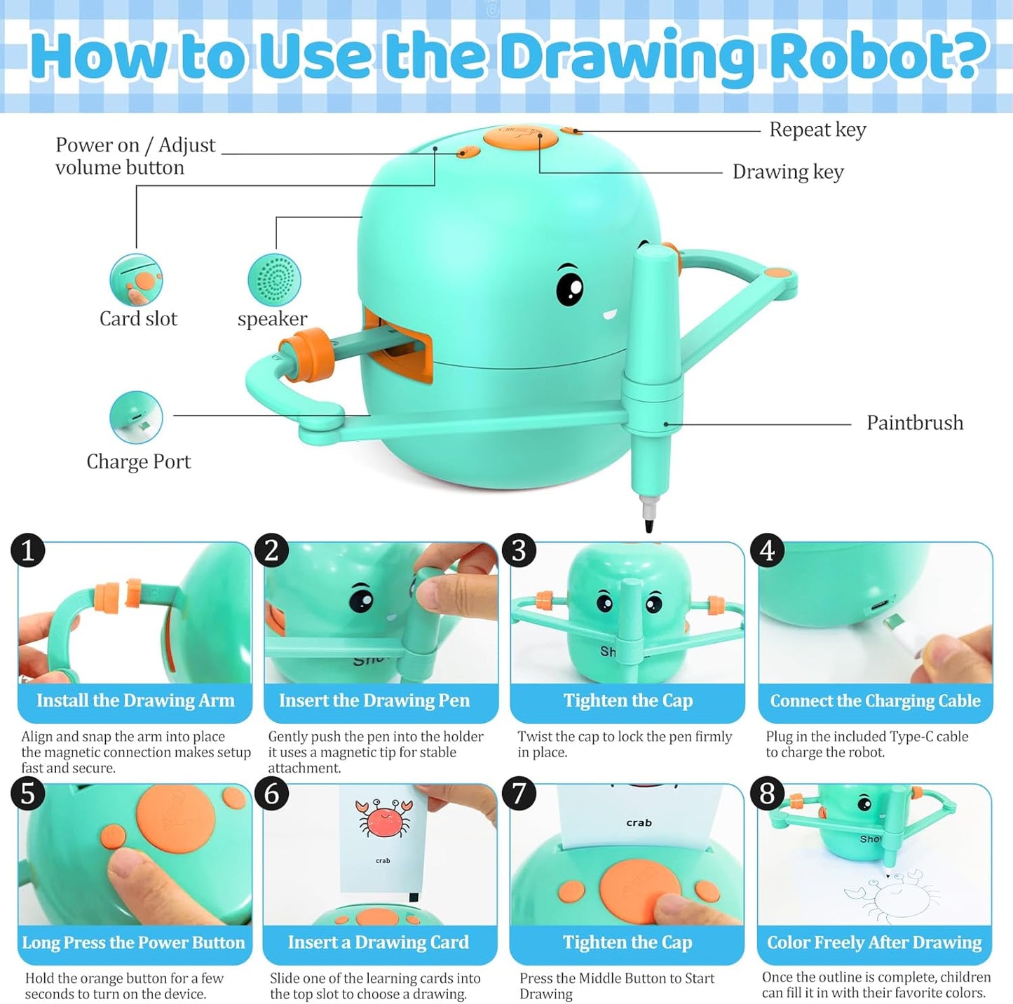 Drawing Robot for Kids with 150 Learning Cards and 17 Colorful Pens, Voice Interactive Educational Smart Art Painting Machine, Step-by-Step Drawing Guidance for Boys Girls Early Learning & STEM Toys