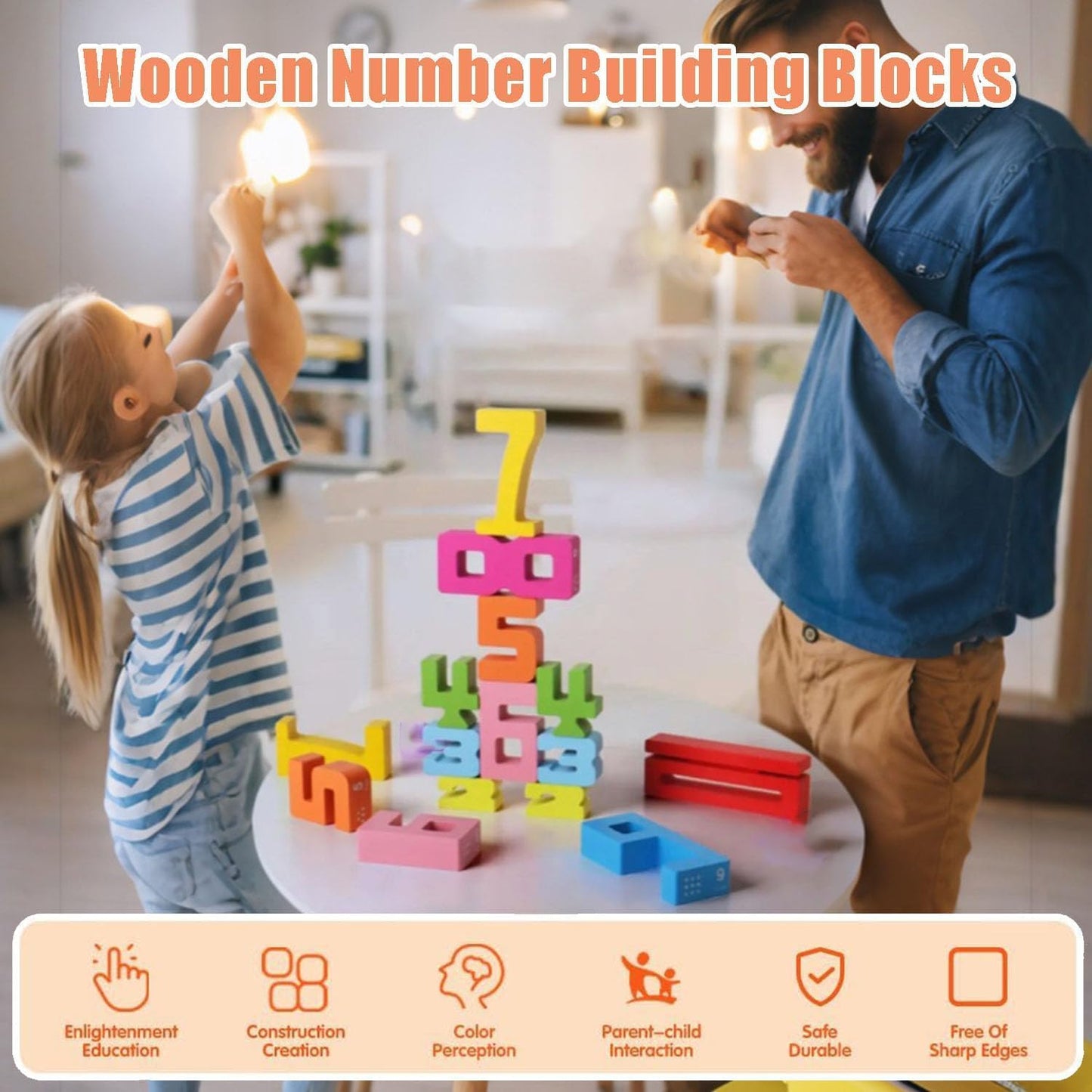 BOVVSKY Wooden Number Building Blocks, Montessori-Inspired Wooden Number Building Blocks, Math Learning Toys for Kids Digital Educational Counting Toys (20pcs)