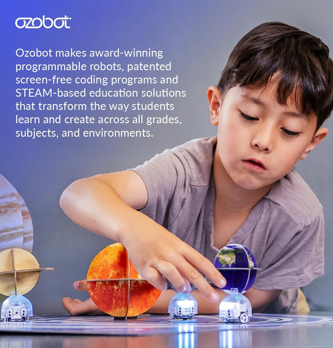 Ozobot OzoGoes to Sun, Earth & Moon STEAM Kit, Ages 8+, Learn Celestial Movements, Critical Thinking, NGSS Aligned, Group Learning, Assembly Guide, QR Digital Lessons, Robot Not Included