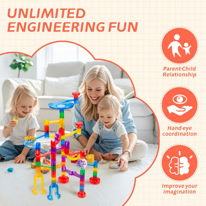 Marble Run Toy, 125pcs Marble Maze Kit STEM Educational Learning Toy for Kids, Construction Building Blocks Toys, Birthday Gift for Boys Girls 3-8（with 5 Glow in The Dark Glass Marbles）