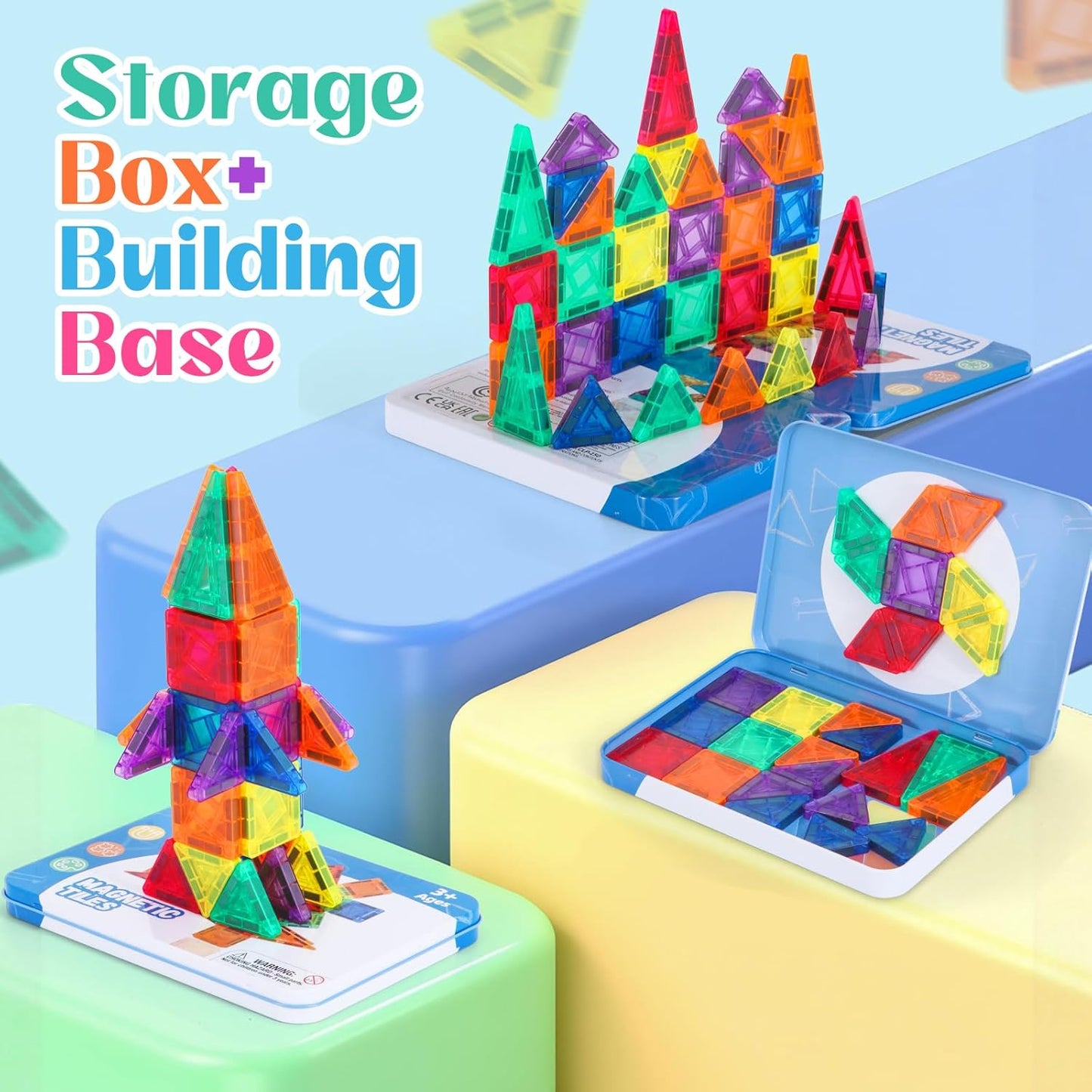 Magnetic Tiles Mini Travel Set with Case - Portable Magnetic Blocks Building for On-the-Go Play, Montessori STEAM Educational Sensory Toddler Toys for Boys Girls Ages 3+