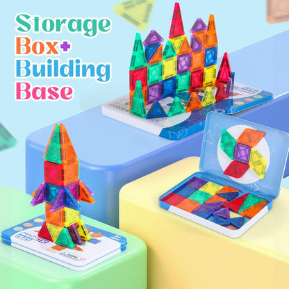 Magnetic Tiles Mini Travel Set with Case - Portable Magnetic Blocks Building for On-the-Go Play, Montessori STEAM Educational Sensory Toddler Toys for Boys Girls Ages 3+