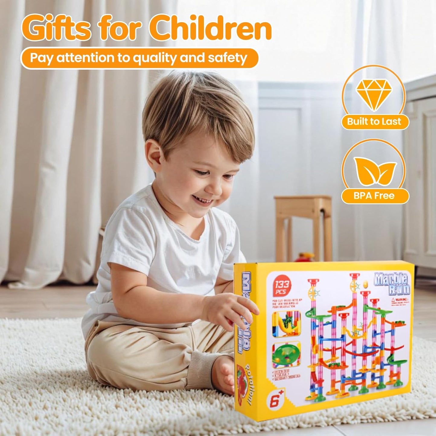 Marble Run for Kids - 133 PCS Construction Building Blocks Toys with Plastic Marbles, Maze Marble Track STEM Educational Toy, Birthday Gifts for Boys and Girls