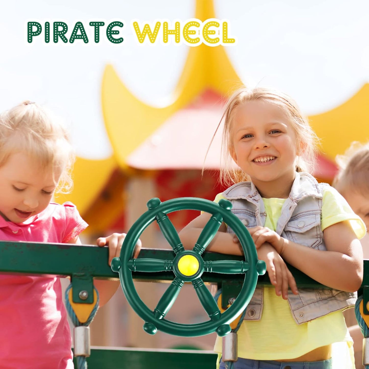 3 Pcs Playground Accessories for Kids Outdoor Swing Set Accessories Playground Equipment Pirate Plastic Ship Wheel Toy Telescope Telephone Backyard Outdoor Playhouse Climbing Equipment(Yellow, Green)