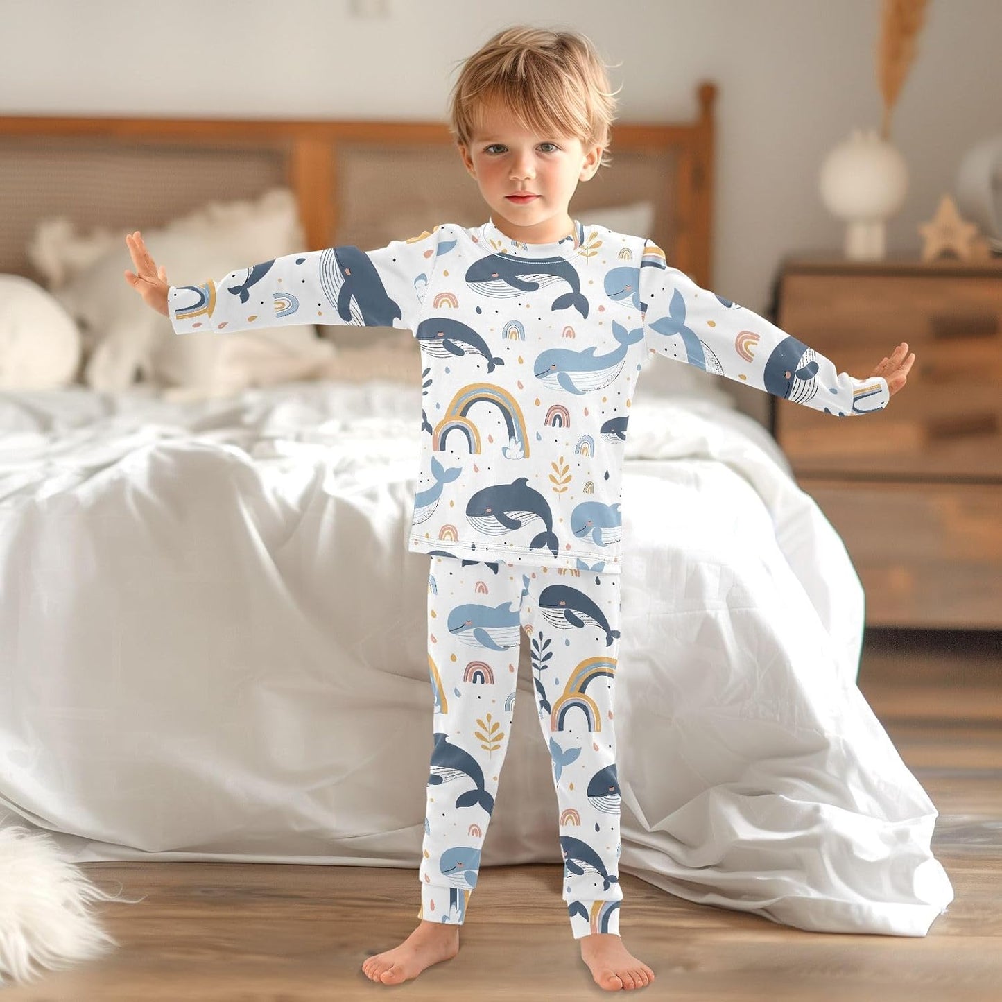 ALAZA Shark Starfish Palm Tree 2 Piece Pajama Set Long Sleeve Top and Pants Sleepwear Unisex - Colors A