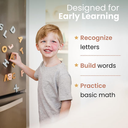 Magnetic Letters and Numbers for Kids – 135 Neutral Aesthetic Foam Alphabet Magnets for Fridge, Montessori Preschool Learning, Homeschool & Kindergarten