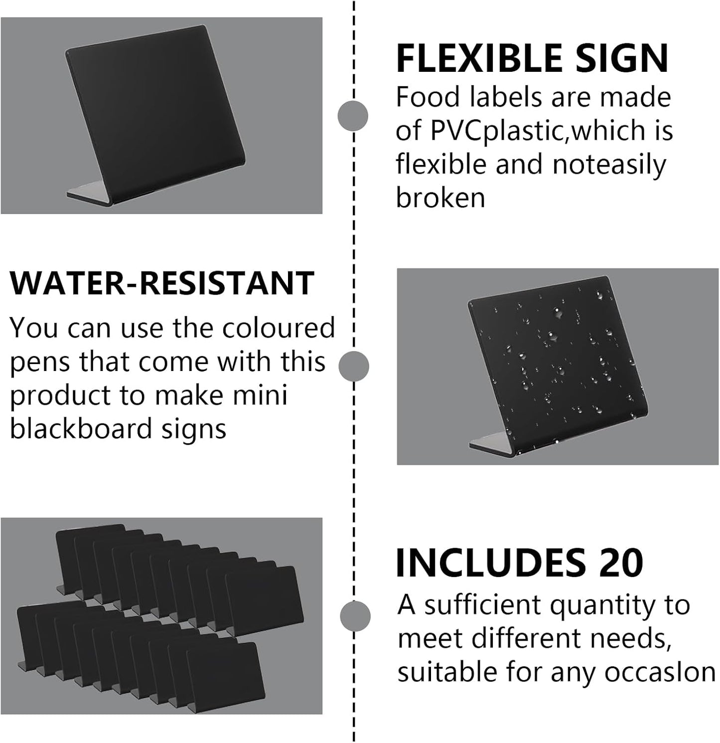 20 Pack 4"x3" V-Shaped Mini Chalkboard Signs, Self-Standing Tabletop Food Labels for Wedding, Bakery, Buffet, Easy to Write & Wipe Off, Includes 7 Color Chalk Markers, Cleaning Cloth
