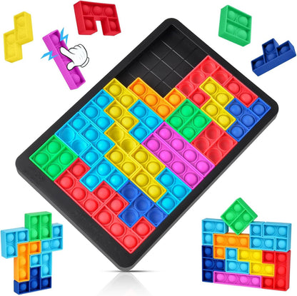 Ainiv Pop Puzzle Popper Fidget Game, Push Pop Brain Teasers Toy, Silicone Jigsaw Building Blocks Game Board, Educational Learning Puzzle and Intelligence Toys for Anxiety & Stress Relief