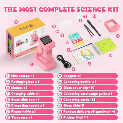 1200X Microscope for Kids, 2 in 1 Handheld & Desktop Digital Microscope with 9 Slides Science Kit, Portable Microscope HD Screen Video Record, STEM Educational Toys Gifts for Ages 3-12 Boys Girls