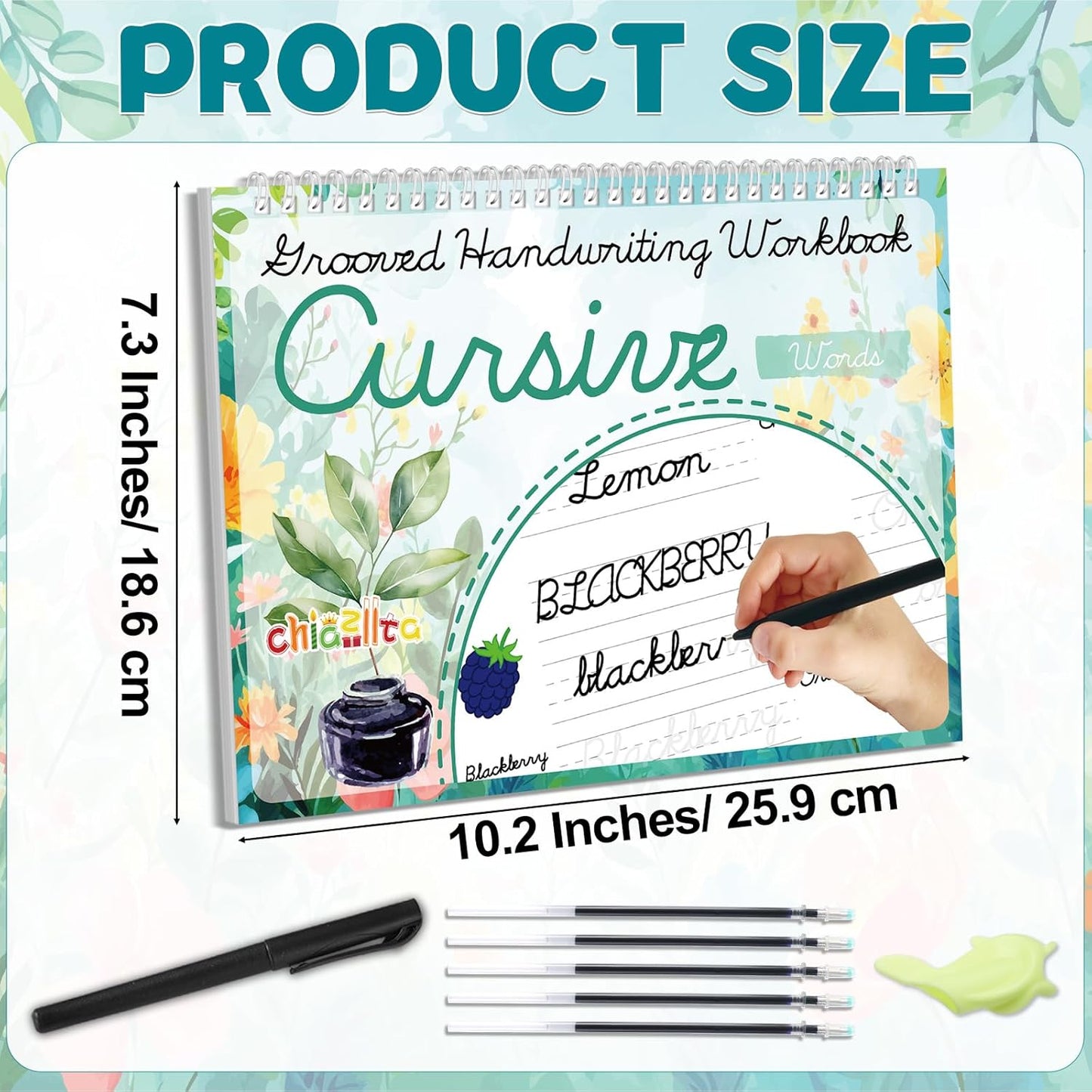 chiazllta Grooved Cursive Handwriting Workbook with Disappearing Ink Pens Magic Reusable Grooved Cursive Writing Practice for Beginners Kids Kickoff Student Workbook Homeschooling Supplies (Letters)