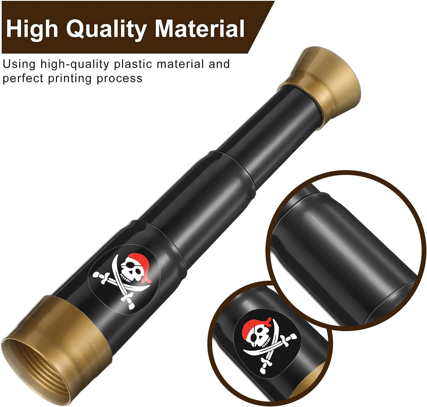 2 Pieces Plastic Pirate Telescope Toy Portable Adjustable Mini Retro Telescope Mini Plastic Pirate Captain Monocular Telescopes Toy for Party Favor Supplies, Bronze and Black