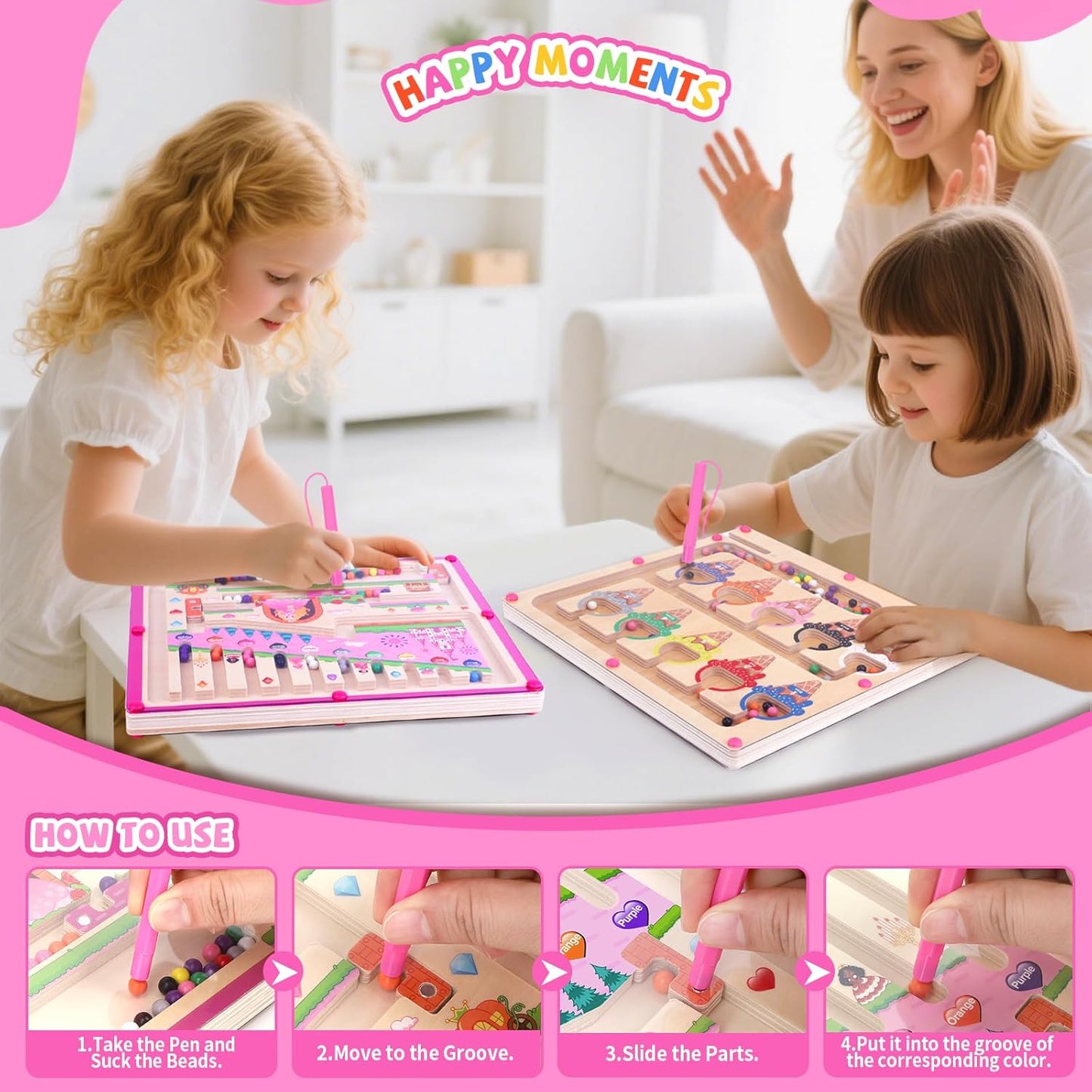 wakeInsa Magnetic Color and Number Maze,Montessori Toy for 2-5 Years Old Girls,Wooden Magnet Balls Puzzles,Toddler Busy Board Game,Preschool Learning Activities,Christmas & Birthday Gift for Kids