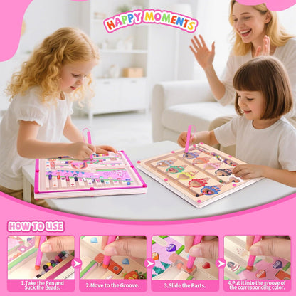 wakeInsa Magnetic Color and Number Maze,Montessori Toy for 2-5 Years Old Girls,Wooden Magnet Balls Puzzles,Toddler Busy Board Game,Preschool Learning Activities,Christmas & Birthday Gift for Kids