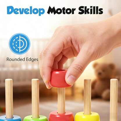 Color Matching Stacking Puzzle Game, 2026 New Wooden Color Match Challenge Game Fast Color Stack Challenge Ring Stack Puzzle with Rings and Racks, Tabletop Brain Teaser for Friend Family (2pcs)