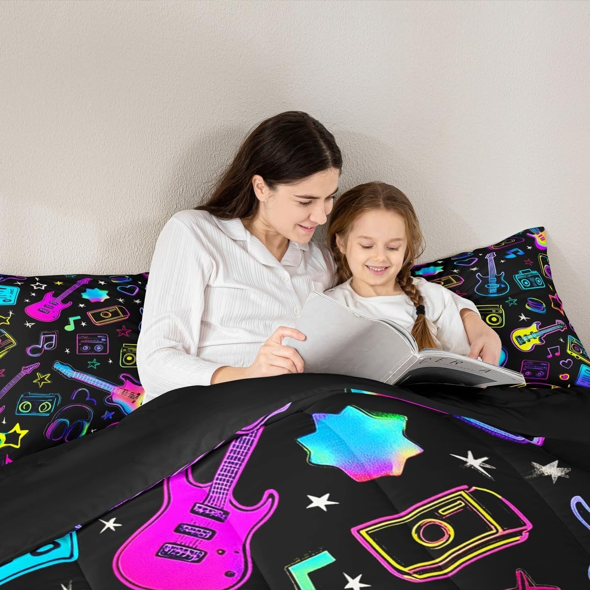 Erosebridal Drum Kit 3D Print Kids Comforter Sets Rock Music Themed Full Bedding Set for Boys Girls Musical Pattern Comforter Set,Colorful Retro Style Quilt Duvet 3 Pcs