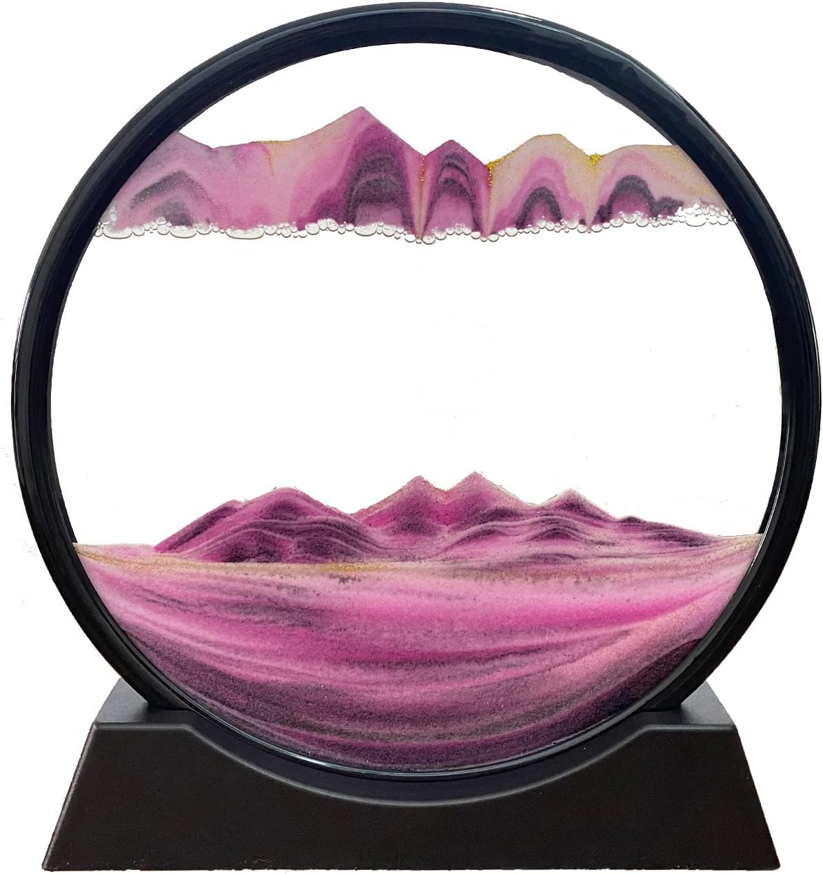 3D Dynamic Sand Art Liquid Motion, Moving Sand Art Picture Round Glass 3D Deep Sea Sandscape in Motion Display Flowing Sand Frame Relaxing Desktop Home Office Work Decor (12“, Pink)