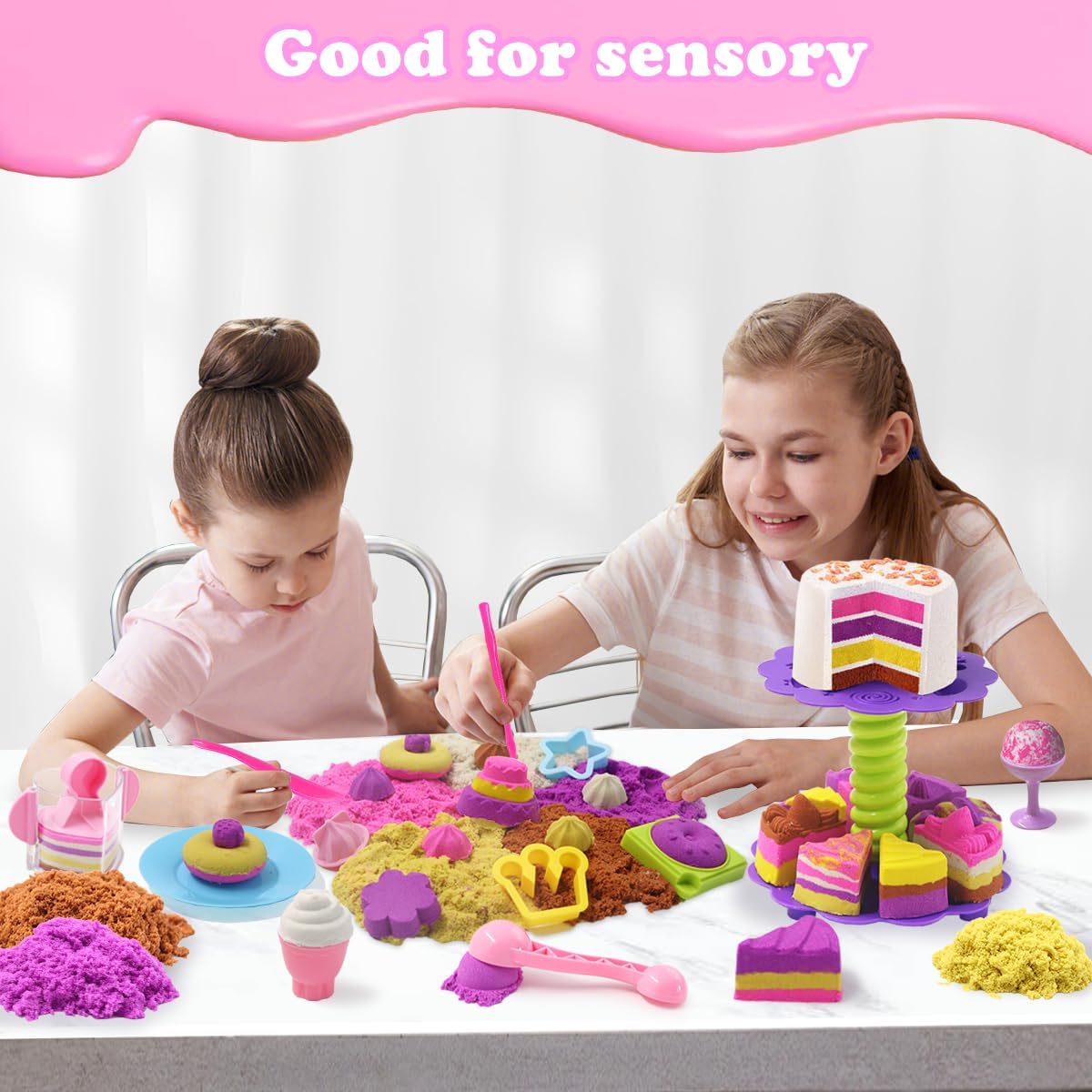 Unicorn Sensory Bin Sand Kit - 155 Pcs with 2.2lbs Sand, 9 Castle & 8 Unicorn Molds, 12 Tools, Tactile Sensory Fillers for Girls Age 4-9 Gifts