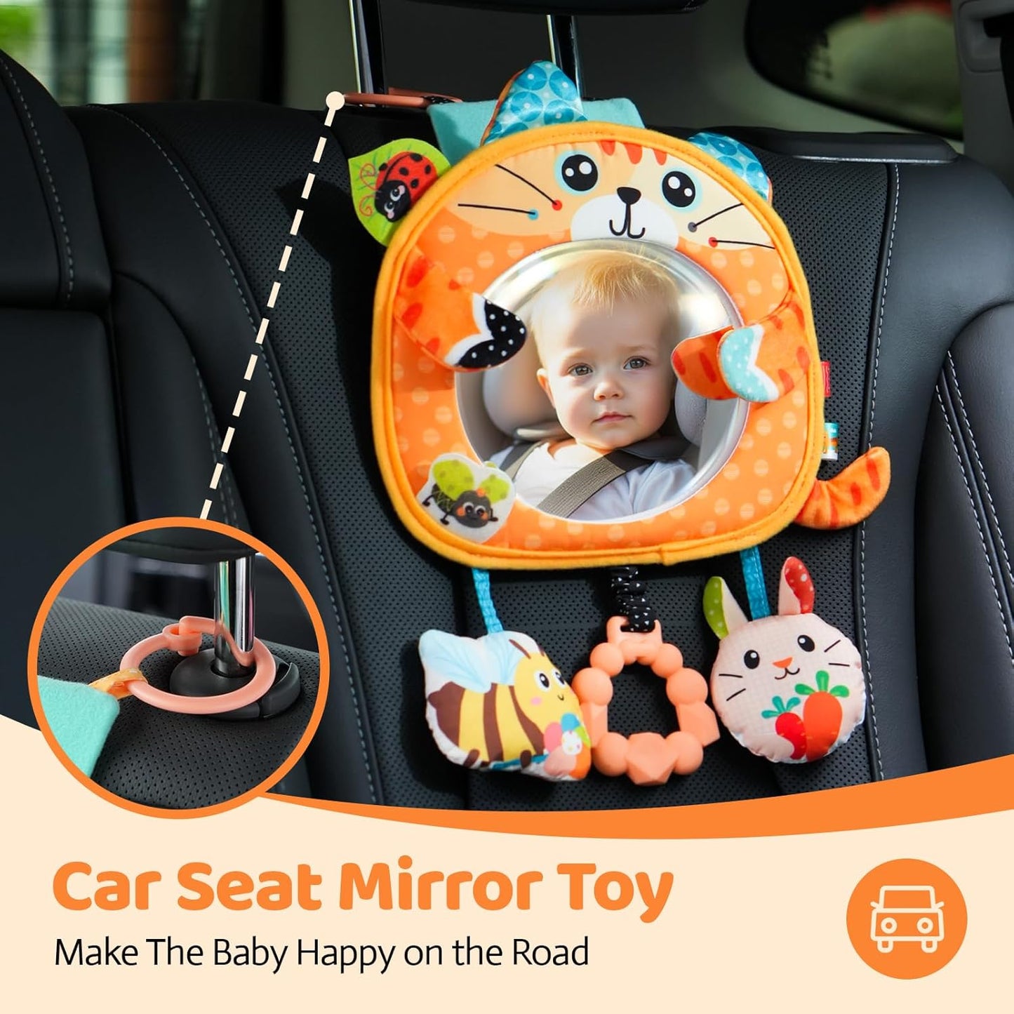 Jollybaby Car Seat Crib Stroller Play Gym Hanging Toy for Baby 0-3-6-12 Months, Tummy Time Mirror Toys Gifts for Newborn Infants, Carseat Travel Toy for Road Trip - Frog