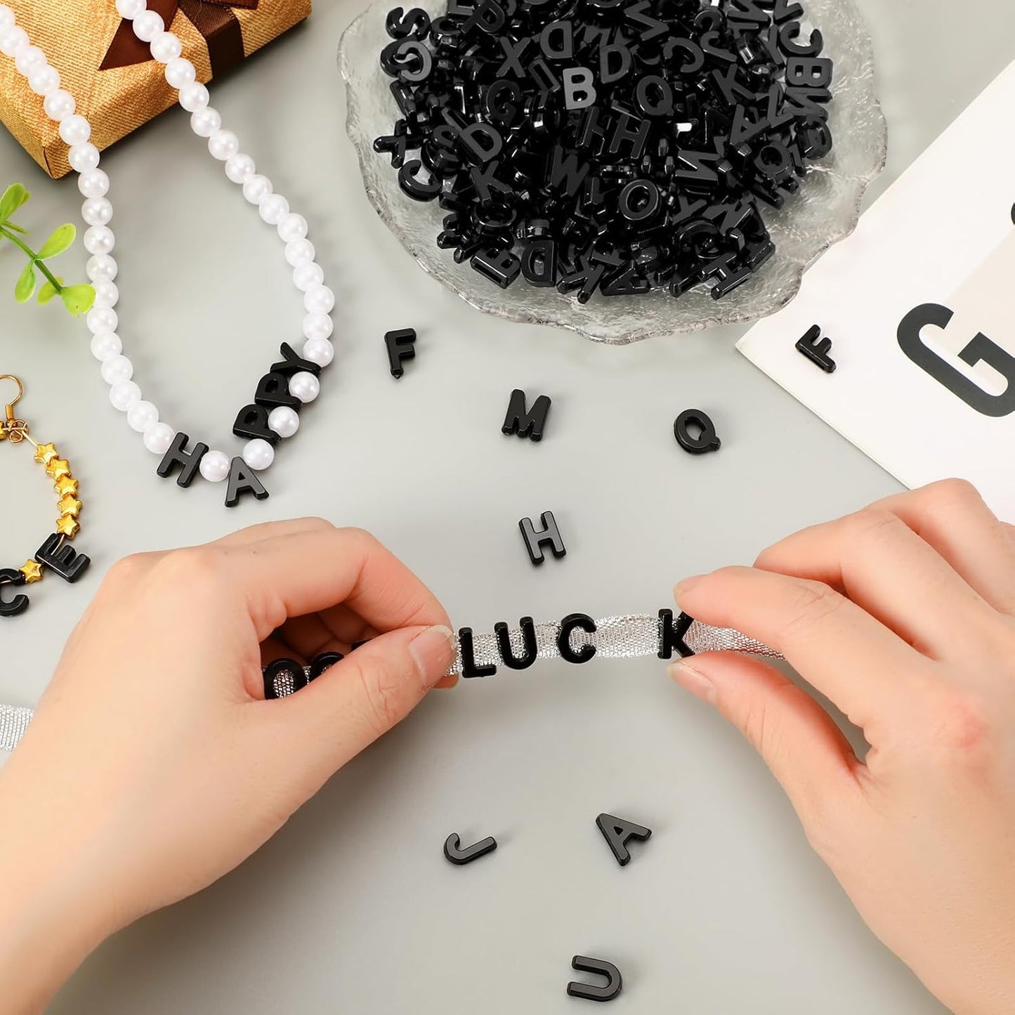 Augshy 400Pcs Large Letter Beads, Macaroon Hollow Letter Beads Plastic A-Z Mixed Alphabet Shape Bead for Jewelry Making Bracelets Necklaces Key Chains Shoelaces Crafts Party Decor(9 x 12 mm)