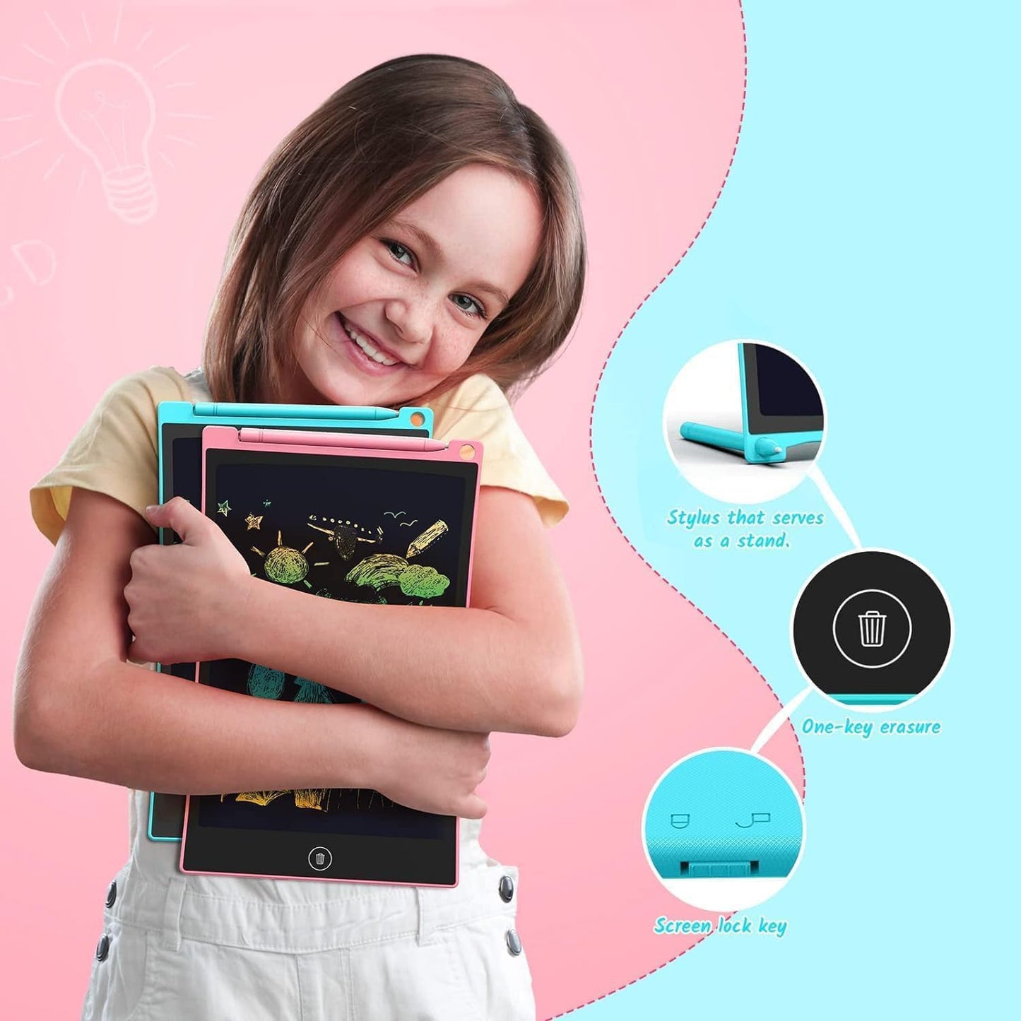 TECJOE 10 Inch 2 Pack LCD Writing Tablet, Colorful Doodle Board Drawing Tablet for Kids, No Mess Toddler Travel Learning Toys, Christmas Birthday Gifts for 3 4 5 6 7 8 Year Old Boys Girls Preschooler