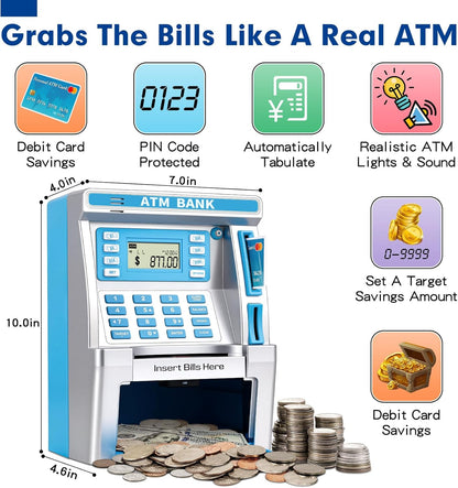 BAODLON Piggy Bank for Kids, ATM Machine Bank for Real Money with Debit Card, Bill Feeder, Coin Recognition, Balance Calculator, Electronic Savings Safe Box, Cool Stuff Toys Gifts for Teen Boys Girls