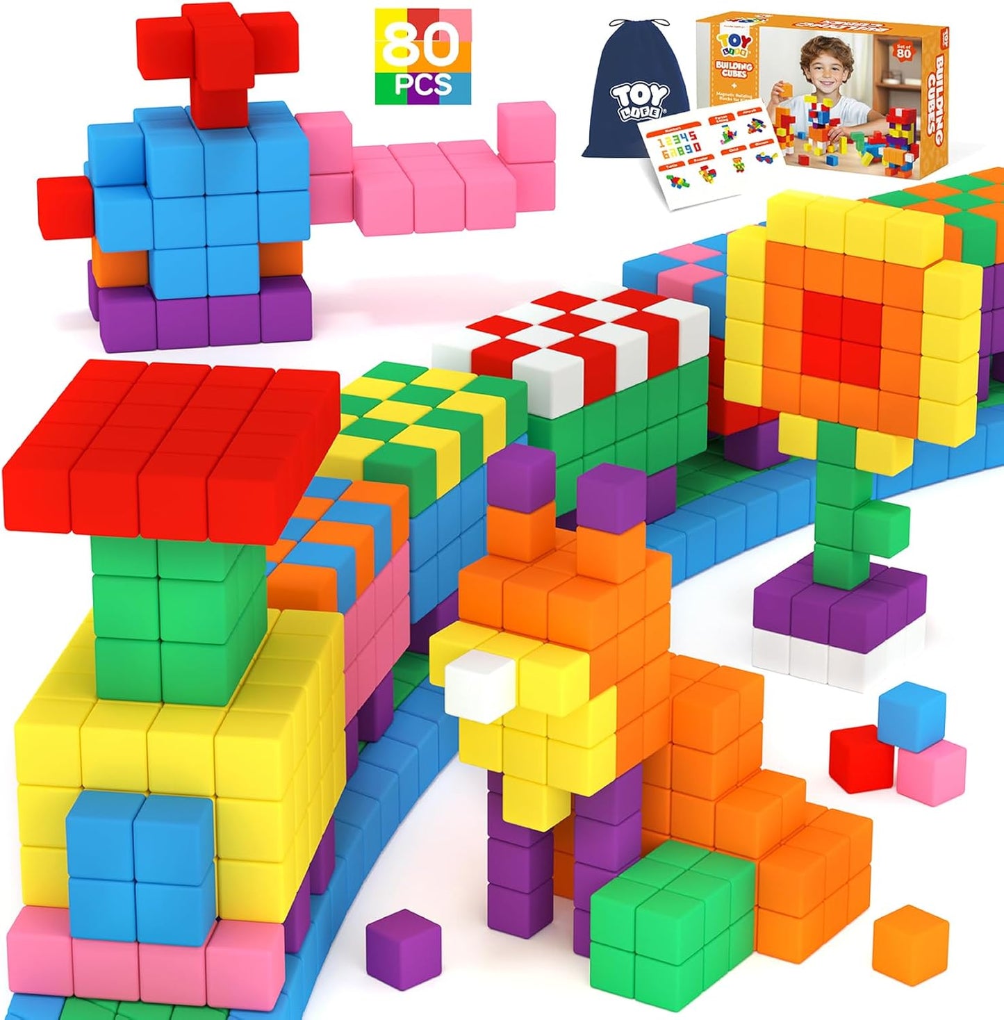 64PCS Magnetic Blocks, Magnetic Building Blocks for Kids Ages 3 4 5 6 Year Old, Magnet Cubes, Autism Montessori Toys, Preschool STEM Educational Sensory Magnet Toys Gifts for Kids 3-5 4-8