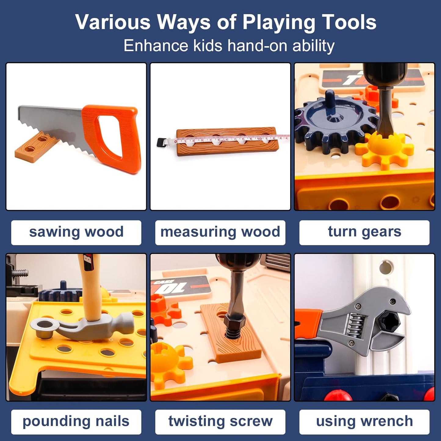 Kids Tool Bench -Toy Workbench with Electric Drill Toy Tool Accessories and Construction Vest 91pcs Toddler Tool Bench,Pretend Play Learning Toy Tool Bench for Kids Ages 3-5,4-8