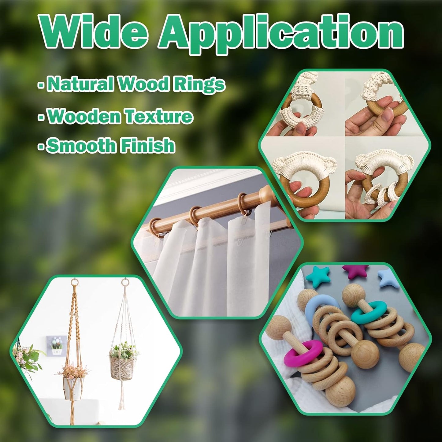 100pcs 5 Sizes Natural Wood Rings, Unfinished Solid Wooden Hoops, Smooth Wooden Rings for Craft, Jewelry Making, DIY Pendant Connectors (Assorted Sizes)